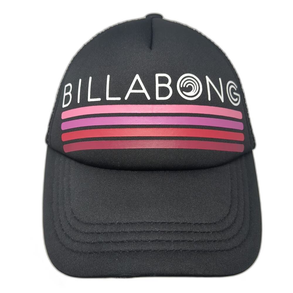Billabong Trucker Hat Black One Size Pink Purple Red Stripes Mesh Snapback Surf